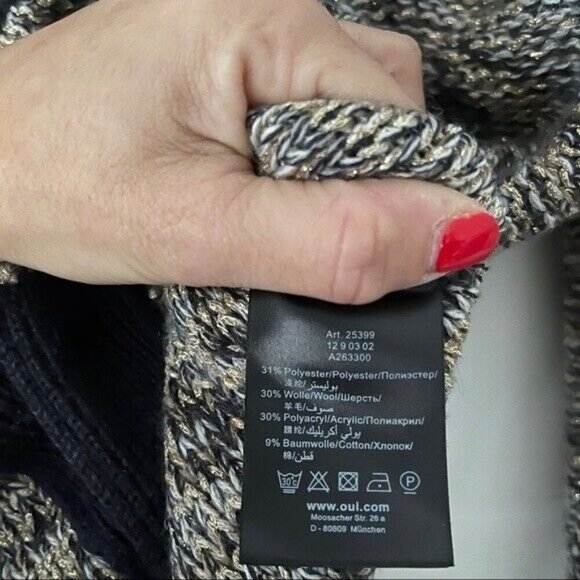 OUI Size 8 Chunky Knit Bronze Buttons Lurex Cardigan Sweater V-Neck Wool Blend - Picture 7 of 8